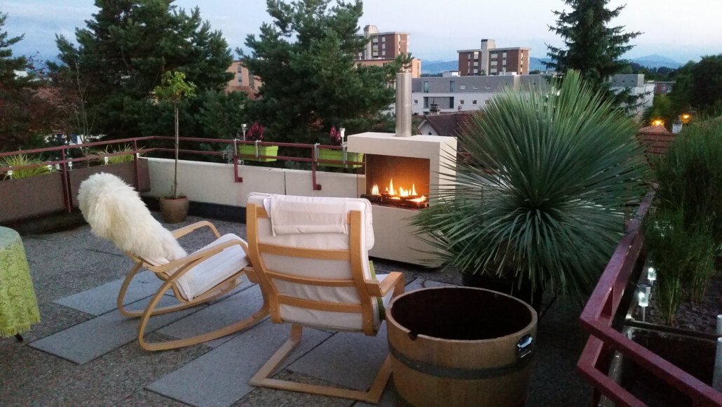 Hinterhof Terrasse Design Feuerstelle / Holz Brennen Terrasse Garten