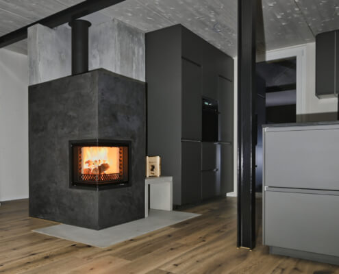 Speicherofen Modern, Eck-Feuersicht